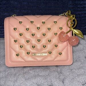 Love Moschino Pink Heart-Studded Crossbody Bag